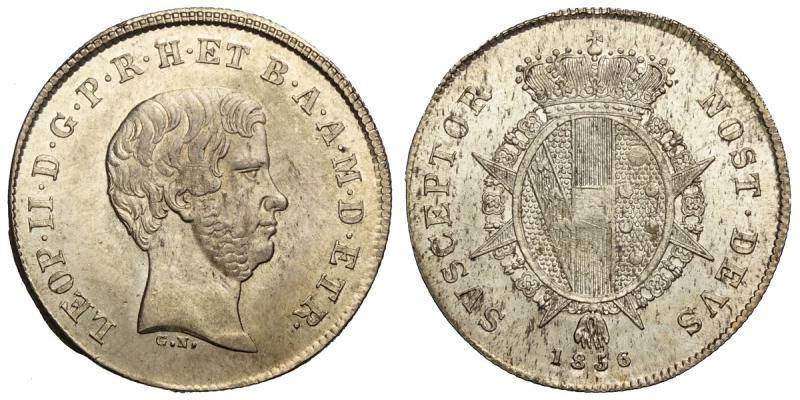 obverse: Firenze, Leopoldo II di Lorena, Paolo 1856, Ag mm 23,5 q.FDC-FDC
