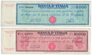 obverse: REPUBBLICA ITALIANA - Titoli provvisori - 5.000 e 10.000 Lire