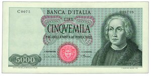 obverse: REPUBBLICA ITALIANA 5000 Lire