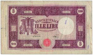 obverse: REPUBBLICA - 1000 Lire M grande decr 22/11/1947.