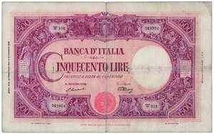 obverse: REPUBBLICA - 500 Lire C grande Decr 10/02/1947.