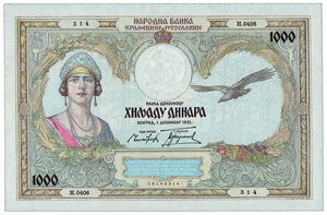 obverse: YUGOSLAVIA - 1000 Dinari 1931