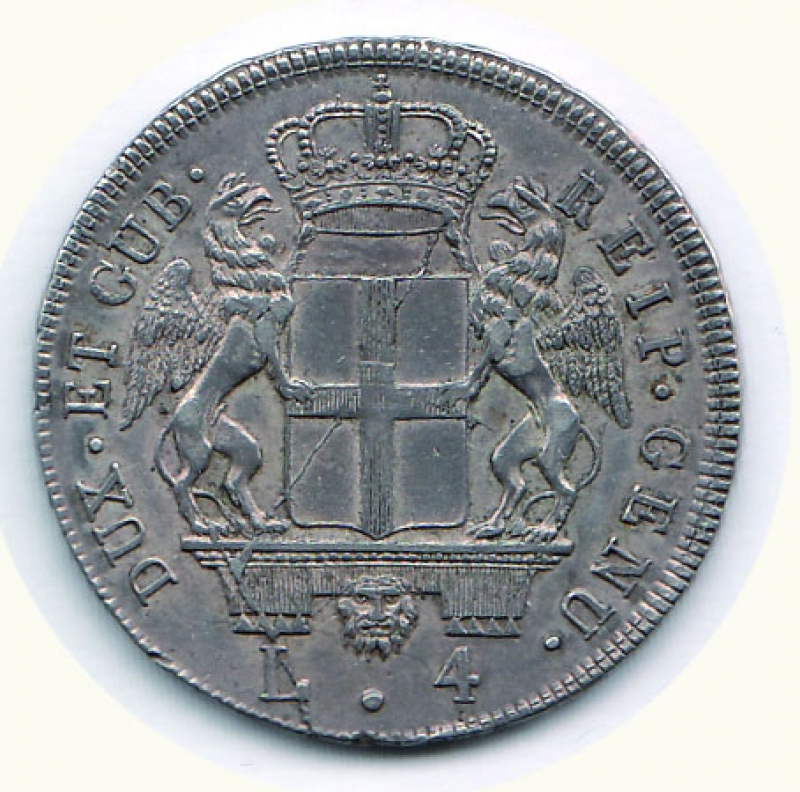 reverse: GENOVA - Dogi biennali - 4 Lire 1796.