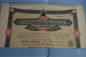 obverse: CERTIFICATI AZIONARI - Istituto Italiano di Cambio - Roma 1913