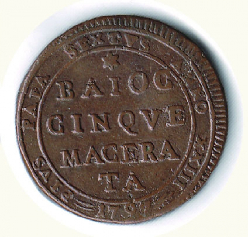 reverse: MACERATA - Pio VI - Madonnina da 5 Baiocchi 1797