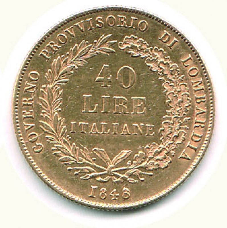 reverse: MILANO - Governo provvisorio - 40 Lire 1848.