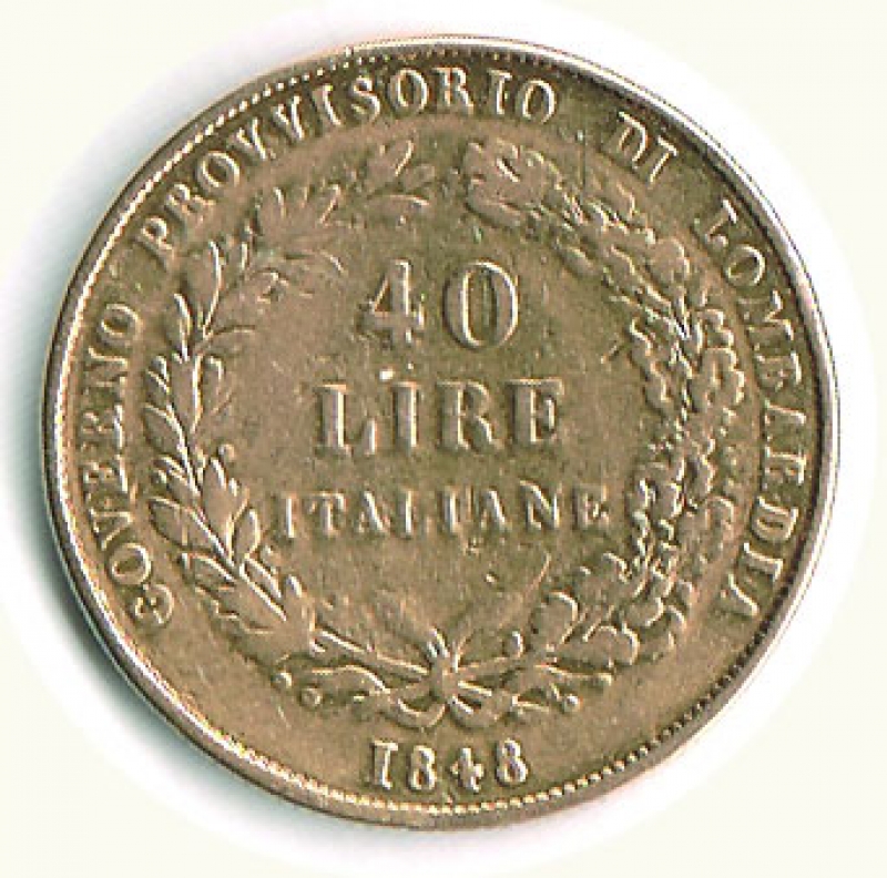 reverse: MILANO - Governo provvisorio - 40 Lire 1848 - Da montatura.