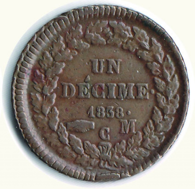 reverse: MONACO - Onorato V - Decime 1838