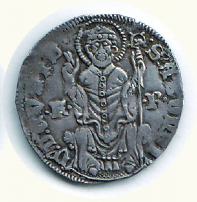 reverse: COMO Franchino I Rusca (1327-1335) Grosso a nome di Ludovico il Bavaro D/Aquila a s.; R/Il Santo assiso di fronte tra F - R. C.N.I. 183/4. g.2,01.