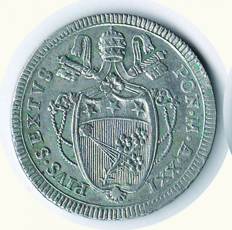 obverse: ROMA - Pio VI (1775-1799) - 60 Baiocchi 1795 (simbolo conchiglia).