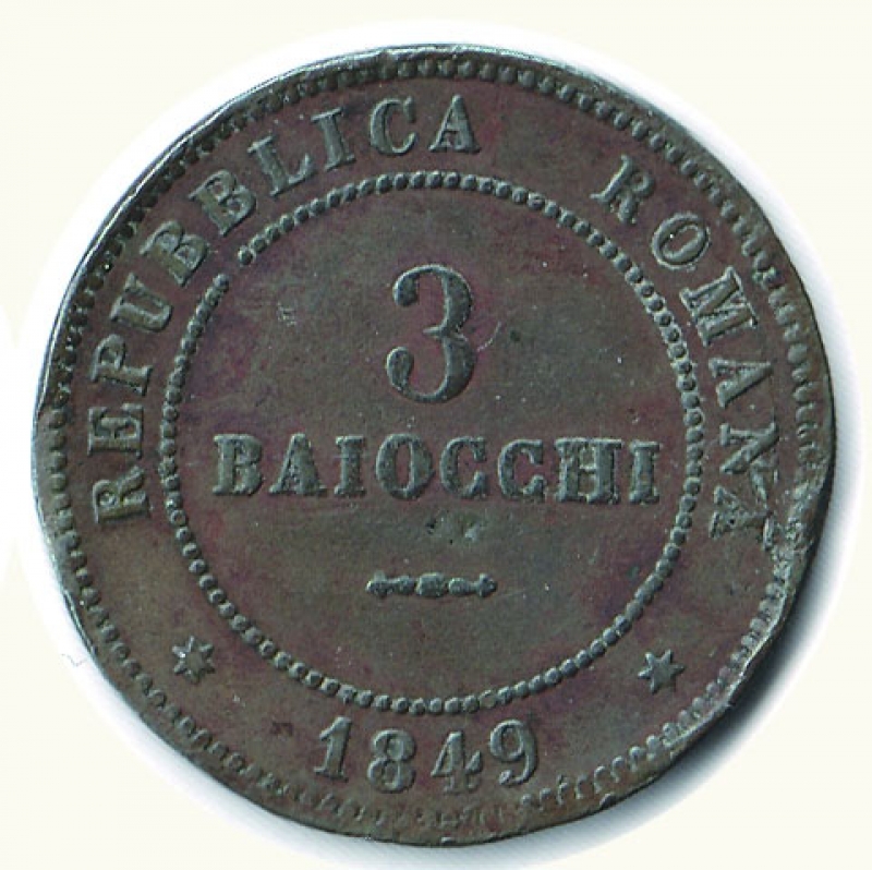 reverse: ROMA - II Repubblica Romana - 3 Baiocchi 1849