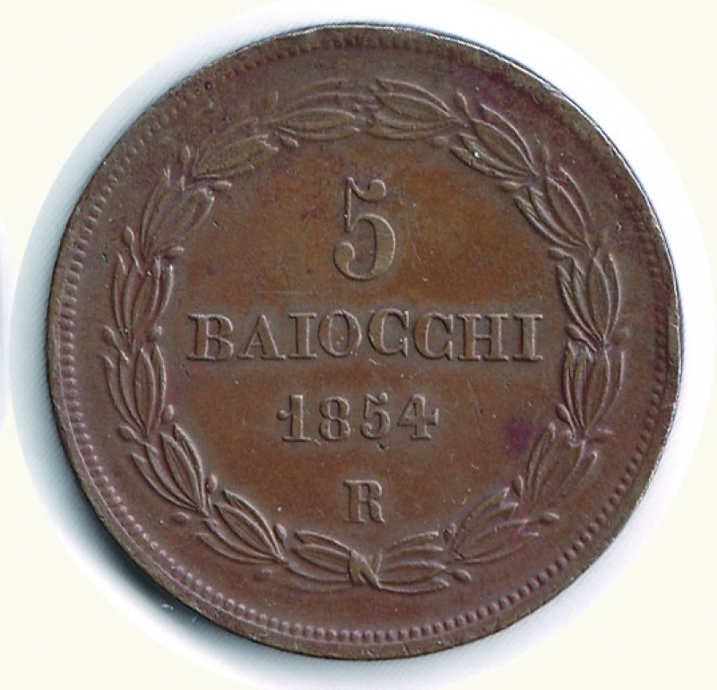 reverse: ROMA - Pio IX - 5 Baiocchi 1854