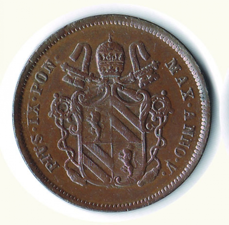 obverse: ROMA - Pio IX 2 Baiocchi 1851 - A. V.