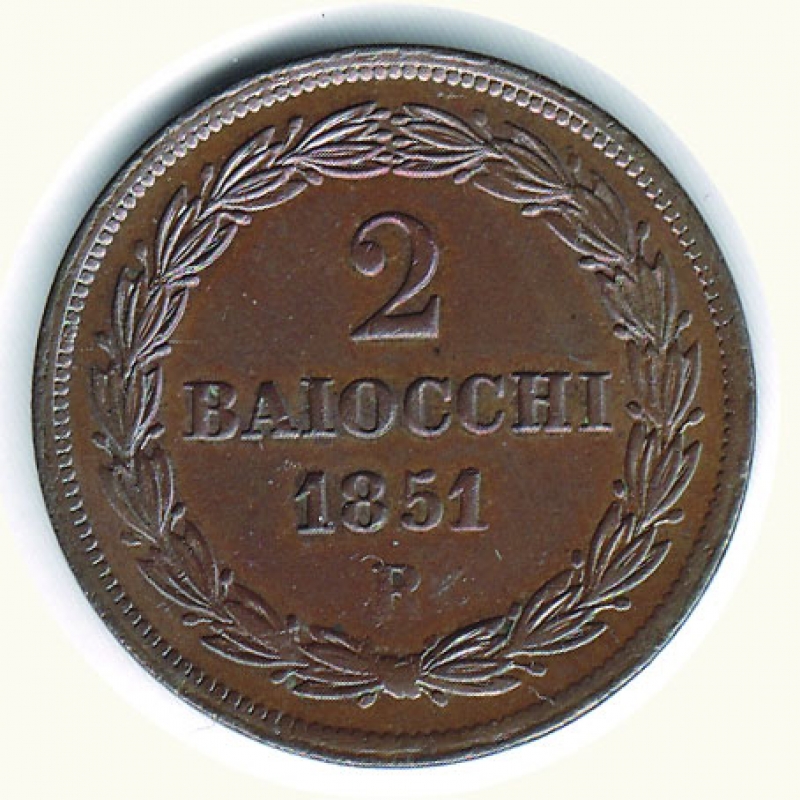 reverse: ROMA - Pio IX 2 Baiocchi 1851 - A. V.