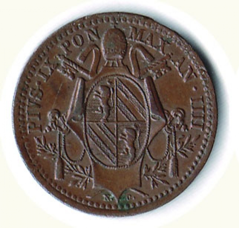 obverse: ROMA - Pio IX - ½ Baiocco 1848