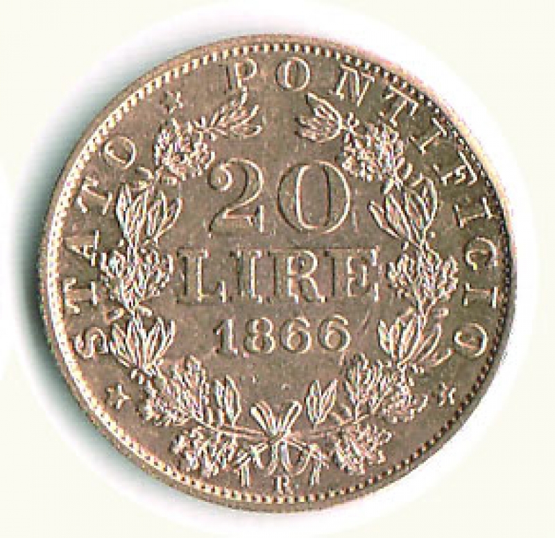 reverse: ROMA - Pio IX - 20 Lire 1866 - A. XXI.