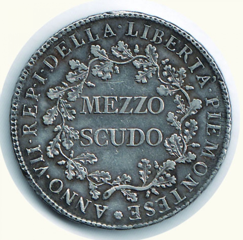 reverse: TORINO - Rep Piemontese - 1/2 Scudo 1800.