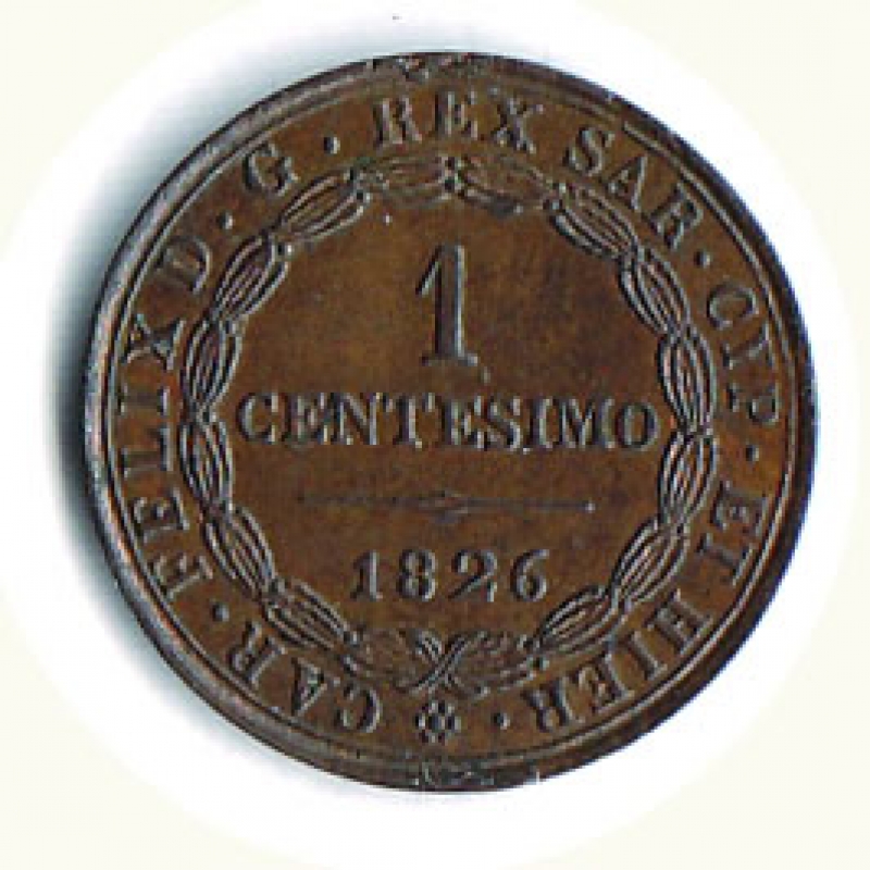 reverse: CARLO FELICE - 1 Cent. 1826 Ge -  P.  in ovale.