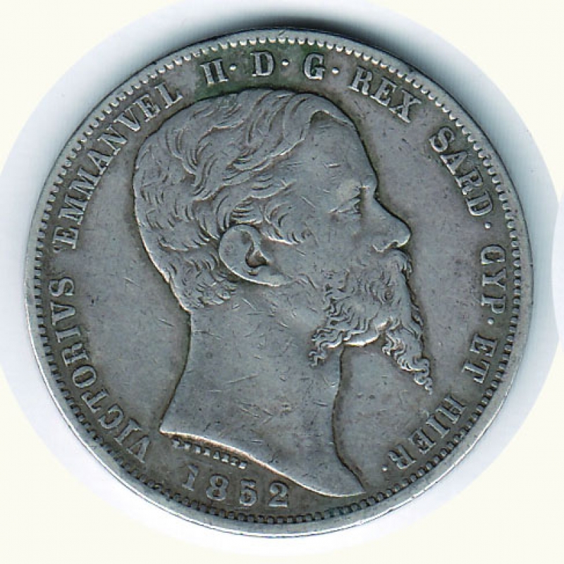 obverse: VITTORIO EMANUELE II - 5 Lire 1852 Ge.
