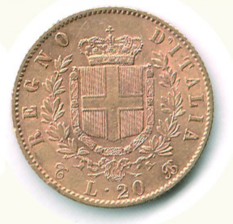 reverse: VITTORIO EMANUELE II - 20 Lire 1863.