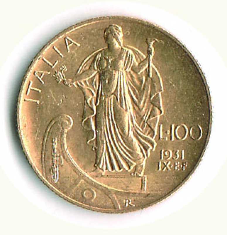 reverse: VITTORIO EMANUELE III -  100 Lire 1931 IX.