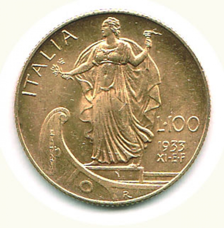 reverse: VITTORIO EMANUELE III (1900-1943) - 100 Lire 1933