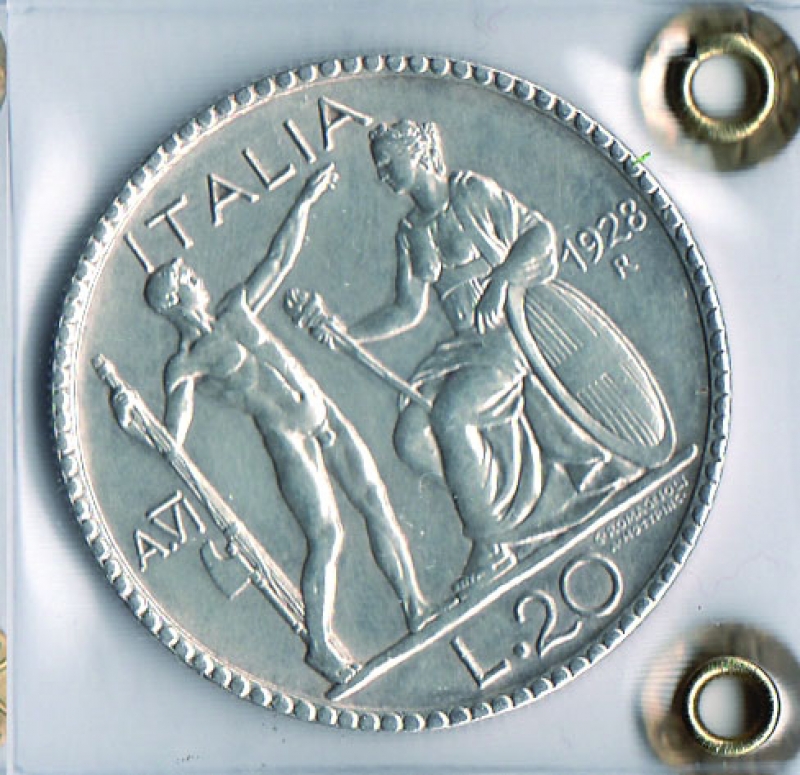 reverse: VITTORIO EMANUELE III -  20 Lire  1928 - A. VI - Littore.