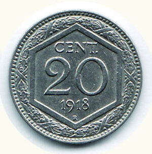 reverse: VITTORIO EMANUELE III -  20 Cent. 1918 - Rigato.
