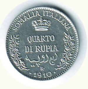 reverse: VITTORIO EMANUELE III -  ¼ di Rupia 1910