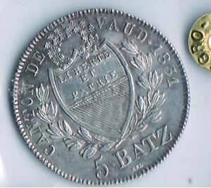 reverse: SVIZZERA - Vaud 5 Batzen 1831