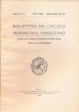 obverse: A.A.V.V. - Bollettino del Circolo Numismatico Napoletano 1934 n.2 . Napoli, pp. 61. Ottimo stato.