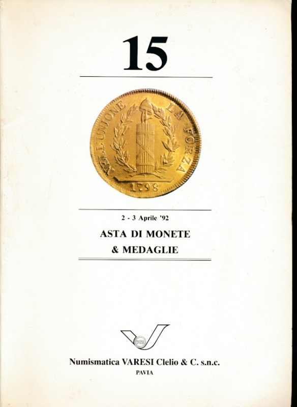 obverse: VARESI C. - Pavia Asta 15 Aprile 1992. Monete papali e monete di zecche italiane. Pp. 183. Buono stato.