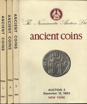 obverse: TNA. New York. 1982 – 1985.  Auction 1-2-3-. Ancient coins. 1 pp.105, nn. 512,  tavv, 33 + 17 ingrandimenti, Ancient coin 2  pp. 87,  nn. 373,  tavv. 23 + 18 ingrandimenti, Ancient coins 3  pp. 101,  nn. 453,  tavv. 28 + 19 ingrandimenti. ril. ed. ottimo stato, liste prezzi val. e agg. importanti vendite di monete antiche.