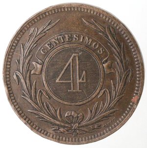 reverse: Repubblica Oriental dell  Uruguay. 4 centemos 1869. Br. 
