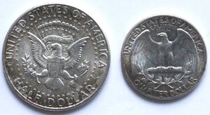 reverse: USA. Lotto di 2 monete. Mezzo dollaro e Quarto di dollaro 1964. Ag. 