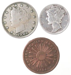 obverse: USA. Lotto di 3 monete. Dime 1941. 5 cents 1902 e 1 Centavo Uruguay. Ag-Ae. 