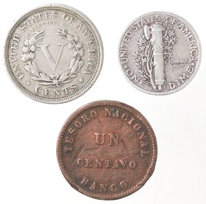 reverse: USA. Lotto di 3 monete. Dime 1941. 5 cents 1902 e 1 Centavo Uruguay. Ag-Ae. 