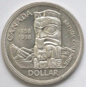 reverse: Canada. Dollaro 1958 British Columbia. Ag 800. 