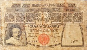 obverse: Banconote. Banco di Napoli. 50 Lire Rosa. D.M. 23-11-1911. 
