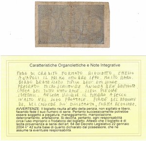 reverse: Banconote. Banco di Napoli. 1 Lira. 1 ottobre 1870. Fede di Credito del V° tipo. 