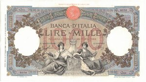 obverse: Banconote. Regno D Italia. Vittorio Emanuele III. 1.000 Lire Regine del Mare. D.M. 21 ottobre 1939.