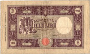 obverse: Banconote. Regno D Italia. Vittorio Emanuele III. 1.000 Lire Grande M. (Fascio). D.M 12 Dicembre 1942. 