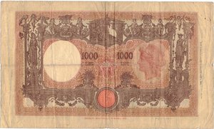 reverse: Banconote. Regno D Italia. Vittorio Emanuele III. 1.000 Lire Grande M. (Fascio). D.M 12 Dicembre 1942. 