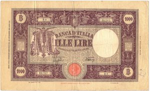 obverse: Banconote. Regno D Italia. Vittorio Emanuele III. 1.000 Lire Grande M. (Fascio). D.M 6 Febbraio 1943. 