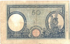 reverse: Banconote. Regno D Italia. Vittorio Emanuele III. 50 Lire. Matrice (Decreto). D.M. 7-06-1920.