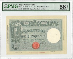 obverse: Banconote. Regno D Italia. Vittorio Emanuele III. 50 lire Grande L. (BI). D.M. 08-10-1943. 