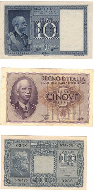 obverse: Banconote. Regno d Italia. Lotto di 3 Pezzi. 