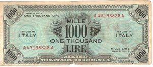 obverse: Banconote. Occupazione Americana. 1000 Am lire 1943. Bilingue FLC. 