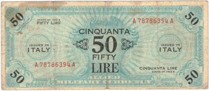 obverse: Banconote. Occupazione Americana. 50 Am lire 1943. Bilingue FLC. Gig AM 11A. 