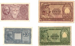 obverse: Banconote. Regno d Italia e Repubblica. Lotto di 4 Pezzi. 